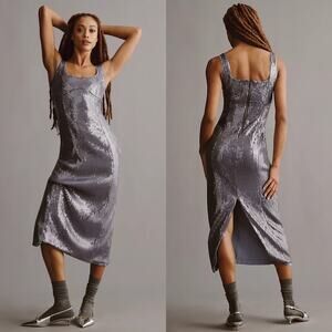 NWT Anthropologie‎ Pilcro Sequin Slim Midi Dress in Blue Size XXS